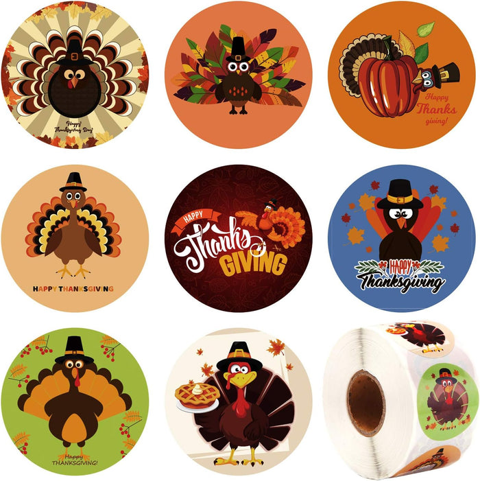 600 Pieces Funny Thanksgiving Stickers Assortment Turkey Design Roll Stickers for Party Favors Supplies