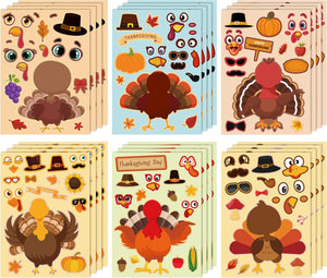 Thanksgiving Crafts for Kids - DIY Turkey Stickers,Kids Thanksgiving Games Gifts Activities Party Favors Supplies | Thanksgiving Decorations (24 Sheets)