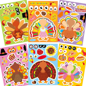 30 Sheets Make a Turkey Face Stickers, Thanksgiving Crafts Gifts for Toddlers