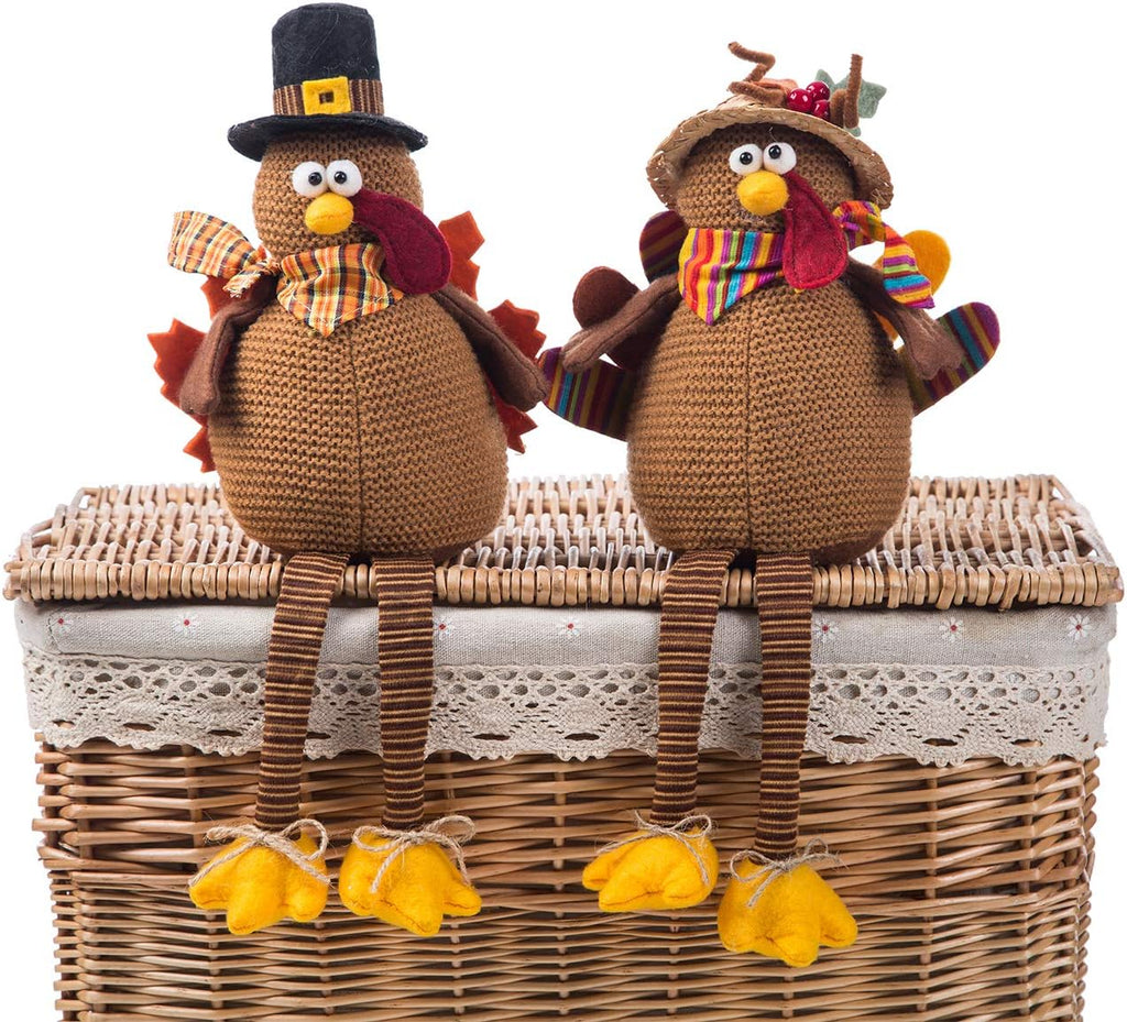 2 Pack Stuffed Turkey Couple Doll Thanksgiving Tabletop Decoration Exquisite Handmade Turkey Doll Kit