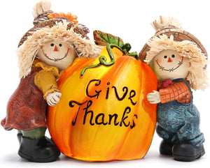 Fall Thanksgiving Resin Scarecrow Pumpkin Figurines - Adorable Scarecrow Embrace Pumpkin Decorations