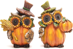 Owl Sculpture - Resin Thanksgiving Decor, Handmade Fall Centerpiece in Country Style, 2 Pieces