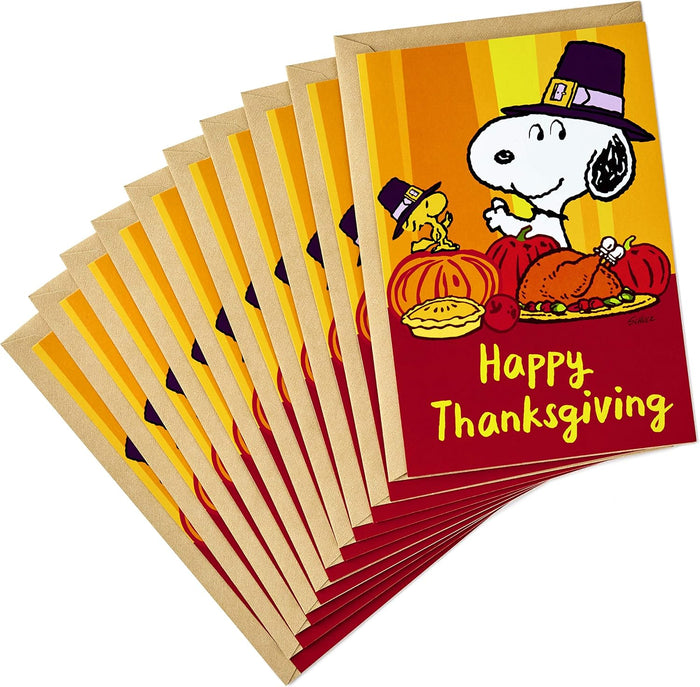 Pack of Peanuts Thanksgiving Cards, Snoopy and Woodstock (10 Cards with Envelopes)