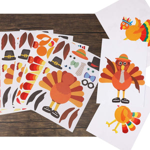 20 Sheets Thanksgiving Make-A-Turkey Stickers, Kids DIY Turkey Sticker Craft for Fall Party