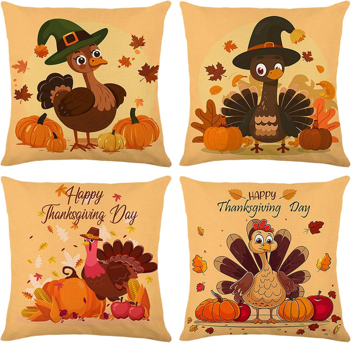 Fall Decorations for Home, Fall Pillow Covers 18x18 Set of 4, Thanksgiving Decorations Autumn Cushion Case