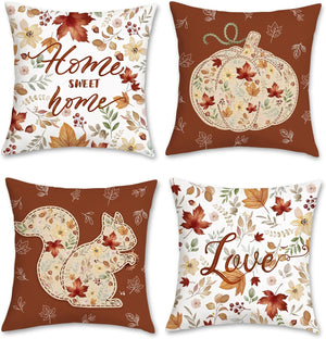 Fall Thanksgiving Pillow Covers 18 x 18 Inch Autumn Squirrel Pumpkin Orange Decorations Pillowcases