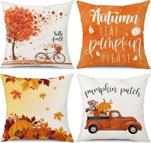 Fall Pillow Covers 18 x 18 Inch Pumpkins Maple Leaves Pumpkin Patch Hello Fall Thanksgiving Outdoor Decorative