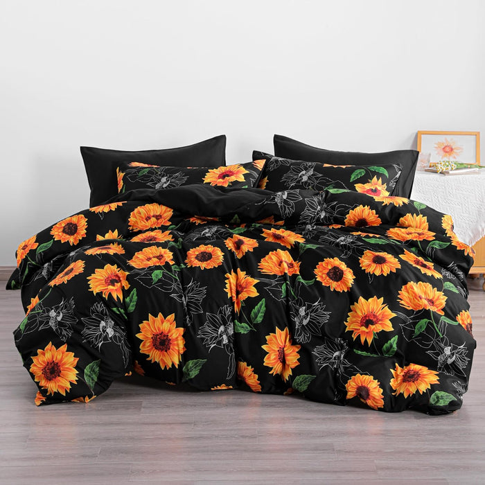 Microfiber Twin (68" x 90") Duvet Cover Set, 2 Pieces (1 Duvet Cover+1 Pillowcase) Ultra Soft Sunflower Printed Comforter Cover