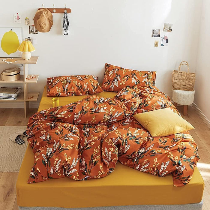 Queen Size Pumpkin Botanical Bedding Comforters Cotton Women Girls Jacinth Floral Bed Quilts