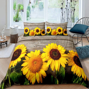 Sunflower Duvet Cover Botanical Floral Printed Bedding Set for Kids Women Adults Yellow Blossom Flowers Comforter Cover