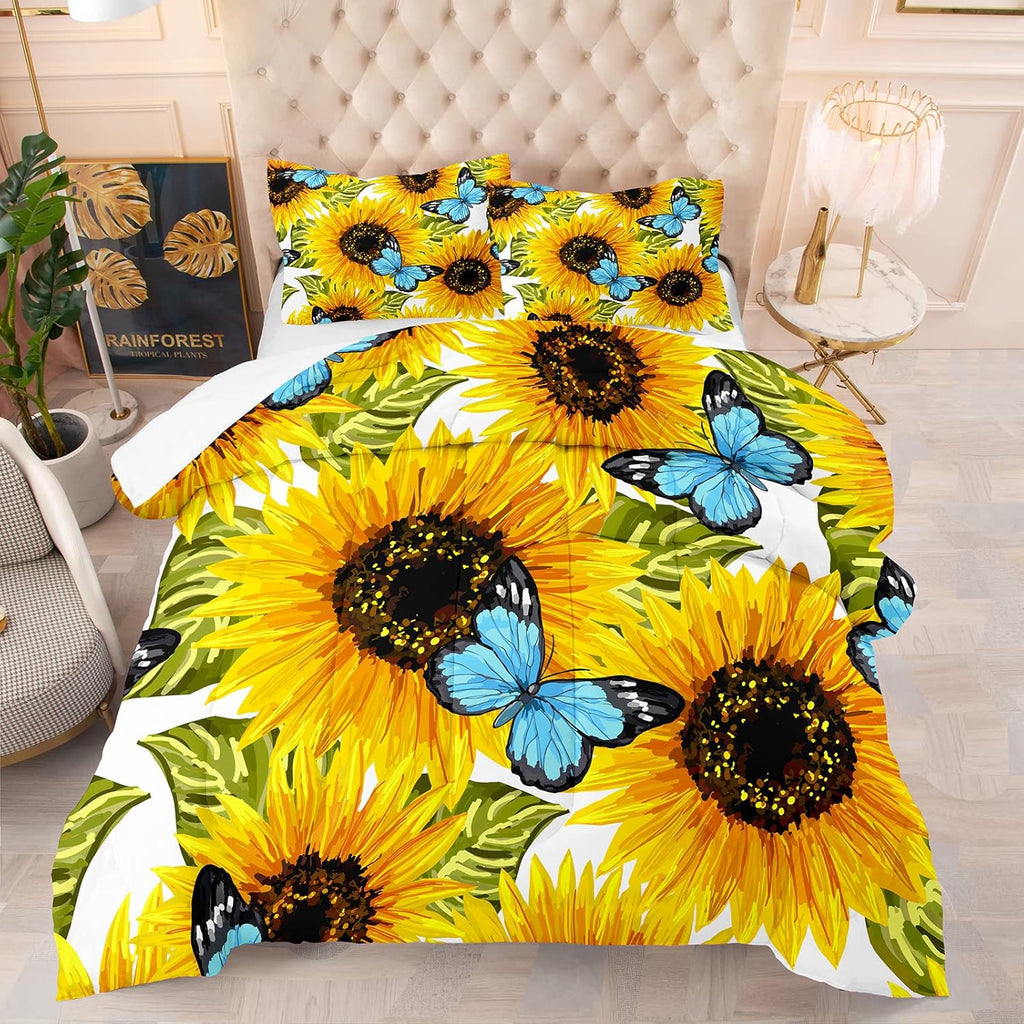 Yellow Comforter Sets Queen Size Girls Sunflower Bedding Set Butterfly Comforter