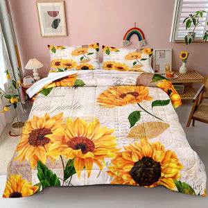 Vintage Sunflower Comforter Letter Sunflower Comforter Set Retro Sunflowers Printed  (King, Letter Sunflower)