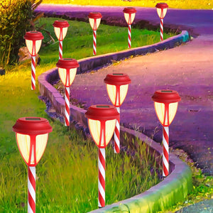 10Pack Solar Christmas Garden Lights, Outdoor Solar Powered Solar Candy Cane Pathway Markers