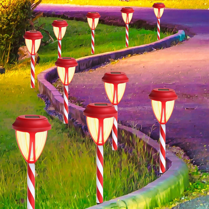 10Pack Solar Christmas Garden Lights, Outdoor Solar Powered Solar Candy Cane Pathway Markers