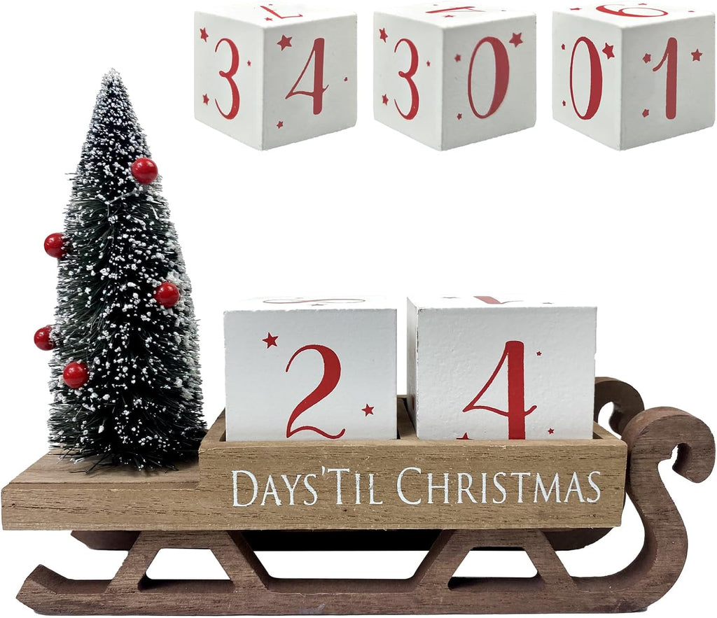 Christmas Countdown Blocks Santa Sleigh Advent Calendar 99 Days Christmas Tree Decorations Wooden Farmhouse Rustic Sign