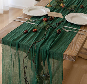 120 Inch 10 FT Rustic Boho Cheese Cloth Table Runner for Wedding Baby Shower Bridal Shower Birthday Party Long Sheer Home Decorations (Emerald Green)