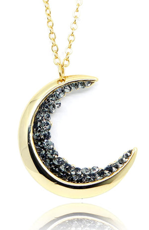 Dainty Crystal Jewelry Gold Crescent Moon Necklace Black Diamond