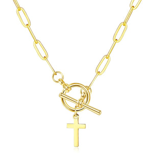 14K Gold Cross Necklace for Women Girls Simple Paperclip Cross Pendant Necklace Dainty Gift for Women Mom