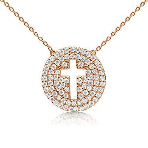 Cross Necklace for Women 14k Rose Gold Plate with CZ Gemstones