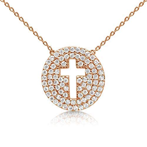 Cross Necklace for Women 14k Rose Gold Plate with CZ Gemstones