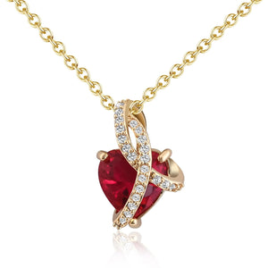 14K Gold Plated Red Heart Necklace Crystal Pendant Heart Necklace Love Necklace Birthstone