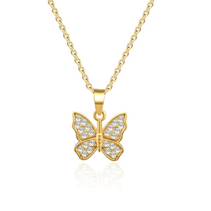 Butterfly Necklace-14K Gold Plated Pendant Necklace for Women Dainty Cubic Zirconia Necklace Chokers