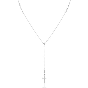 Sterling Silver Cross Y-Shaped Lariat Necklace Minimalist Drop Necklace for Women, White Gold