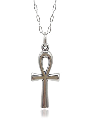 Sterling Silver Egyptian Ankh Breath or Key of Life Cross Charm Necklace, 18"