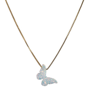 White Opal Butterfly Necklace Gift for Women Girl Delicate Opal jewelry Gold Filled Box Chain