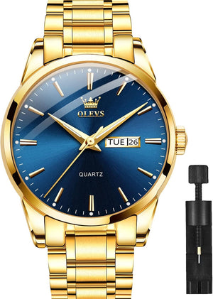 Classic Men Watches with Date,Stainless Steel Man Watch with Date, Bussiness Watches for Men,Luminous Quartz, Gold