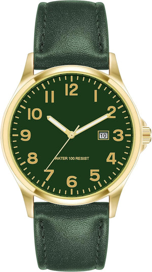 Men's Easy to Read Strap Watch, Green Gold