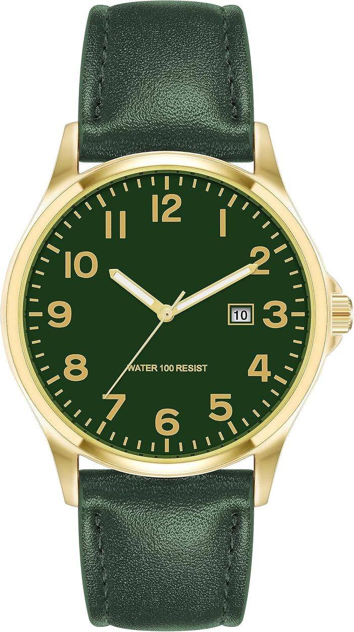 Men's Easy to Read Strap Watch, Green Gold