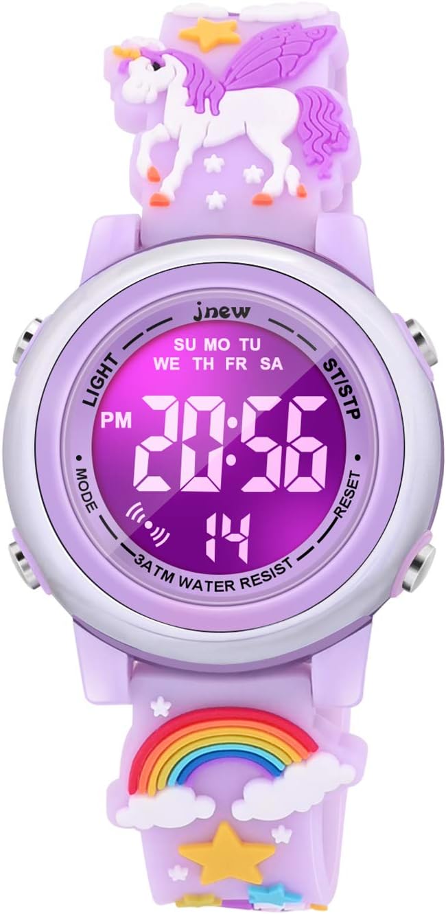 3D Cartoon Waterproof Watches for Girls with Alarm - Best Toys Gifts for Girls Age 3-12, Purple