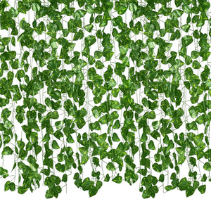 12 Pack 84 Feet Artificial Hanging Plants Silk Green Leaf Garlands Home Decor