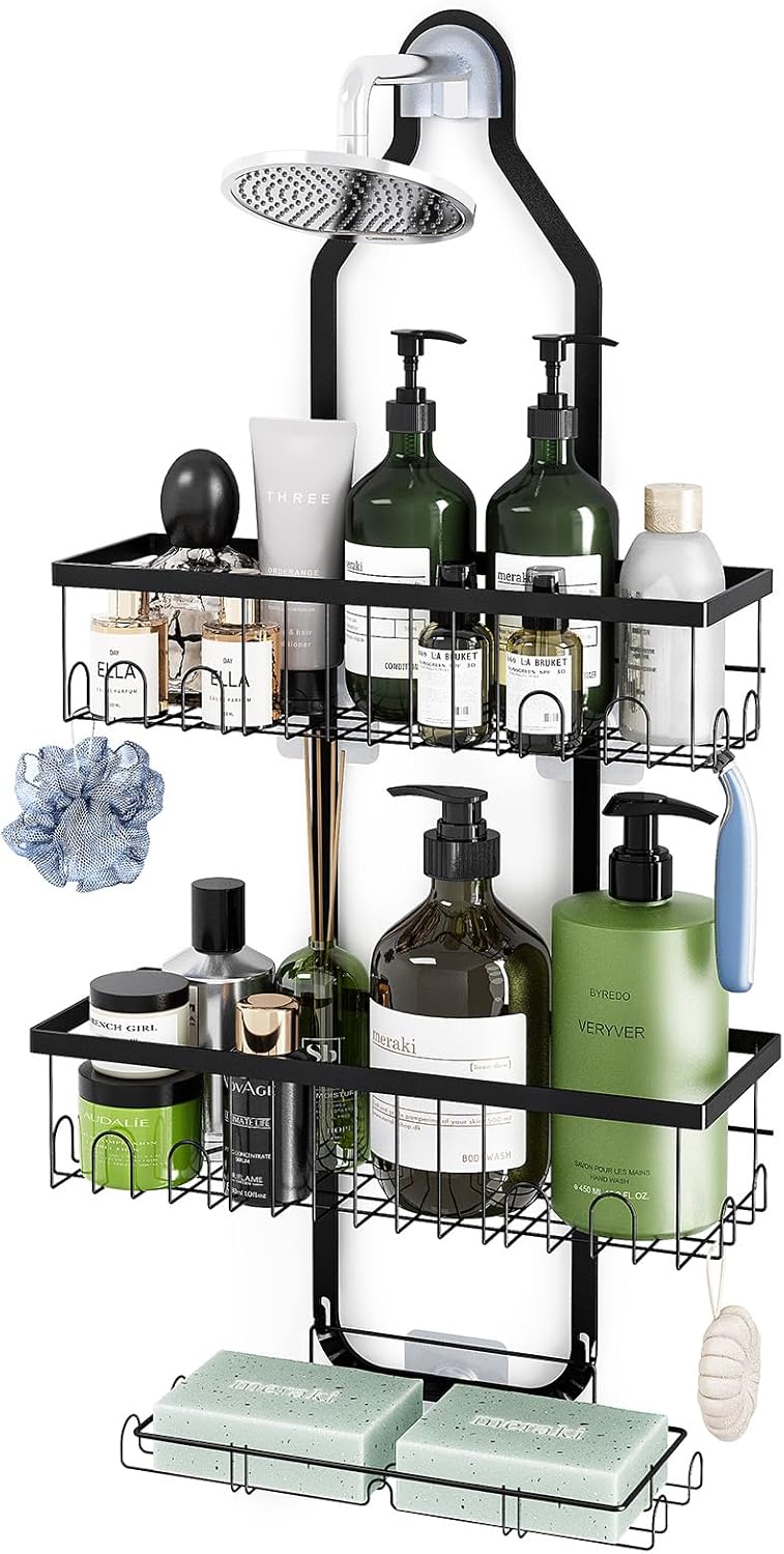 Shower Caddy Hanging Over Shower Head, Height Adjustable Bathroom Black