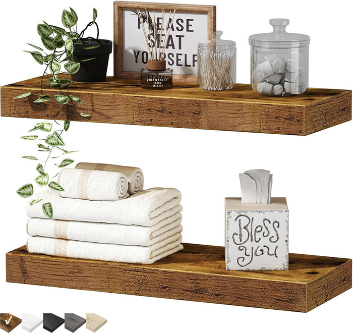 Bathroom Floating Shelves for Wall Shelf Over Toilet Wall Mounted Farmhouse Small 16 inch Set of 2, Rustic Brown