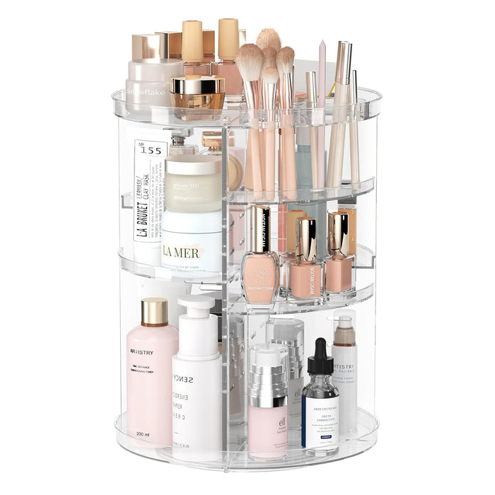 Rotating Makeup Organizer, DIY 8 Adjustable Layers Spinning Skincare Organizer, Clear