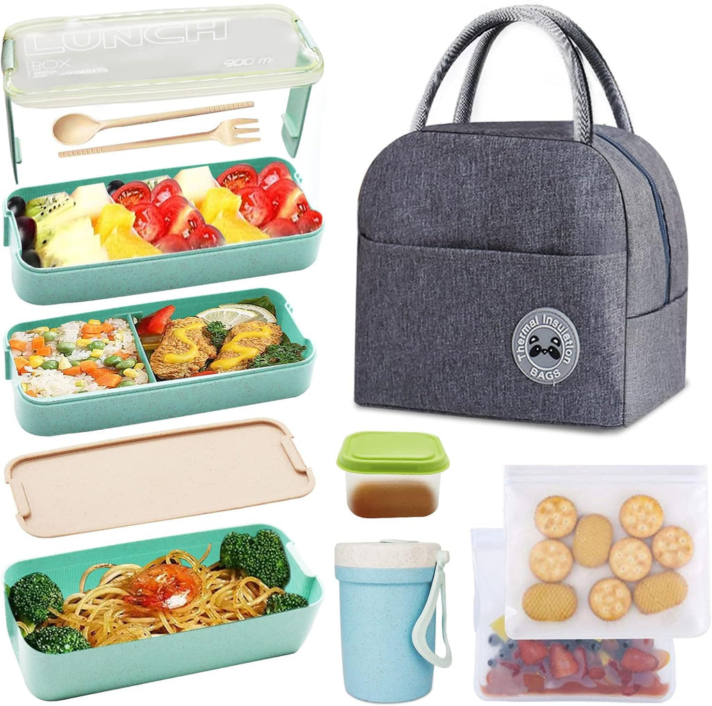 Bento Box Kit,Japanese Lunch Box 3-In-1 Compartment,Leakproof 3 Layer