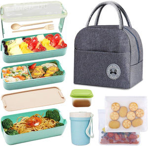 Bento Box Kit,Japanese Lunch Box 3-In-1 Compartment,Leakproof 3 Layer