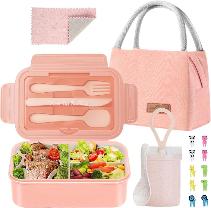 Bento Lunch Box for Kids, Bento Box Adults Lunch Box Leak-proof , Pink Set