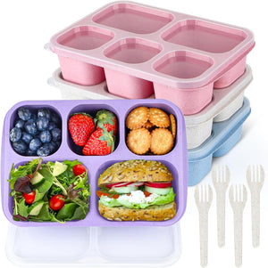 5 Compartment Bento Box for Adults 4 Pack, Reusable Stackable Snack Containers