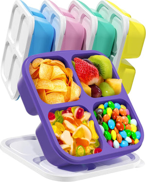 5 Pcs Bento Snack Containers, Reusable 4 Compartment Divided Food Storage Containers, 5 Colors