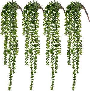 4pcs Fake Hanging Plants, String of Pearls Plant Artificial Hanging Succulents Greenery Wall Backdrop Decor