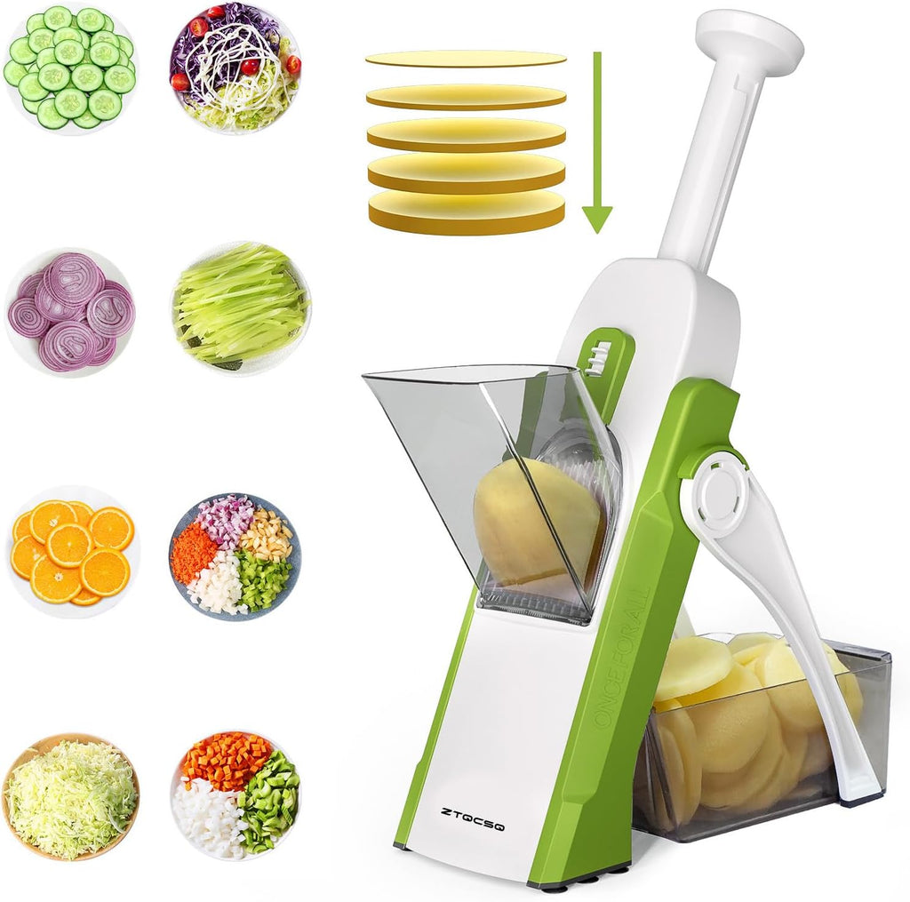 [5 in 1] Mandoline Slicer for Kitchen & Safe Vegetable Chopper & Adjustable Mandoline Slicer