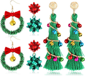 Christmas Earrings for Women Xmas Bow Wreath Earrings Long Tassel Holiday Accessory