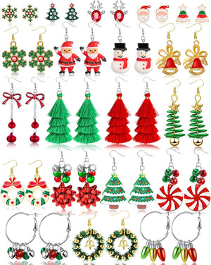 20 Pairs Christmas Earrings for Women, Holiday Xmas Dangle Earrings Bow Tree Bells Snowflake Light Earrings