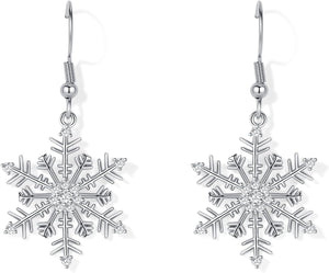 Snowflake Earrings for Women Christmas Earrings Cubic Zirconia Sparkle Hook Dangle Drop Earrings Christmas Jewelry Gifts