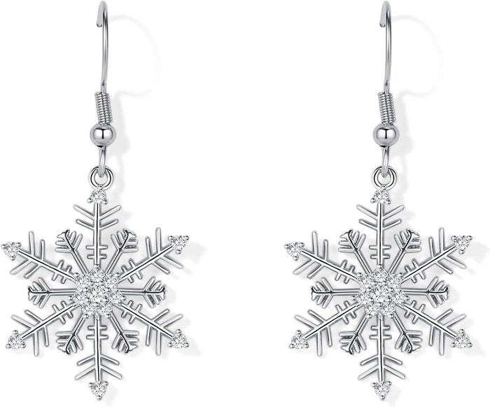 Snowflake Earrings for Women Christmas Earrings Cubic Zirconia Sparkle Hook Dangle Drop Earrings Christmas Jewelry Gifts