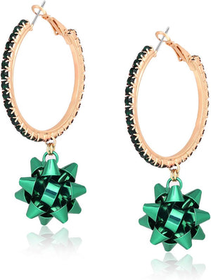 Christmas Earrings Hypoallergenic Gift Bow Hoop Earrings Holiday X-Mas Present Bow