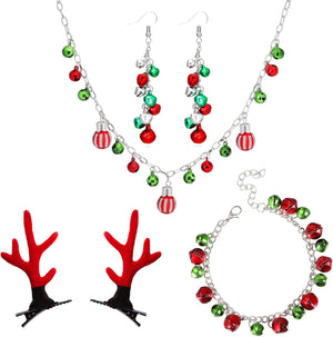 Christmas Bow Earrings Necklace Bracelet Jewelry Set Jingle Bell Jewelry Set Christmas Jewelry Gifts